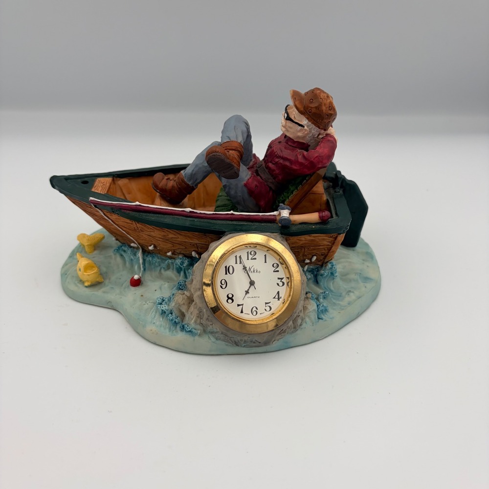 Timezone Company Fisherman in Boat Desk Clock Nikko Quartz Figurine TZ 635